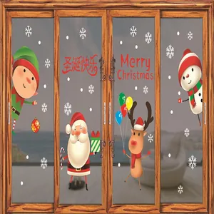 Pegatinas estáticas coloridas para ventanas de Navidad con diseños de Papá Noel y renos