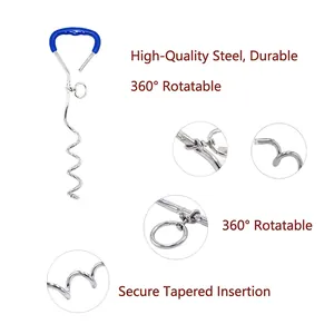 Dettaglio del picchetto a spirale per cani con anello girevole a 360 gradi in metallo