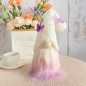 Handmade Plush Faceless Gnome Doll Lavender Butterfly Ornament Spring Tabletop Decoration Gradient Beard Gonk Dwarf Figurine