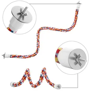 Detailed macro view of colorful parrot cotton rope climbing toy with durable metal screw fixings
