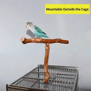 Natürliche T-förmige Holz-Sitzstange für Papageien, Montage auf dem Vogelkäfig Detail