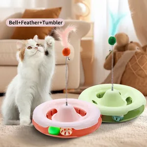 Giocattolo Interattivo per Gatti con Giradischi con Bacchetta Magica con Piuma e Sfera con Campanello per Gatti da Interno Esercizio di Autoguarigione Giocattolo per Animali in Plastica