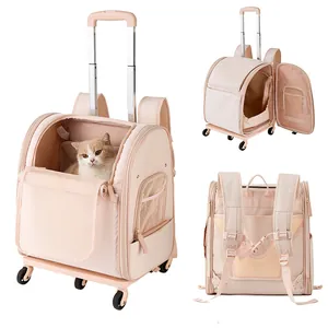 Portable Pet Trolley Backpack Waterproof Oxford Cloth Foldable Travel Carrier With Wheels For Cats Dogs Small Pets Outing