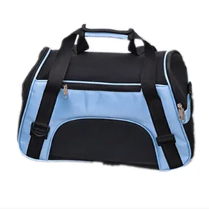 Breathable mesh portable pet carrier bag for cats and dogs travel in blue and black