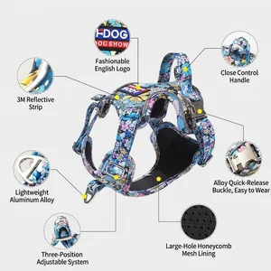 Imbracatura tattica durevole in nylon floreale per cani di taglia grande con design anti-tiro