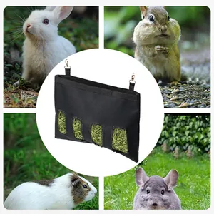 Large capacity black hay feeding bag for small pets like rabbits and guinea pigs