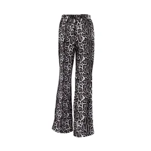 High-waisted leopard print wide-leg trousers for women with stylish flared design.