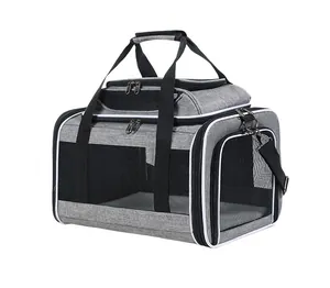 Professional gray breathable Oxford cloth pet carrier bag with durable mesh ventilation windows