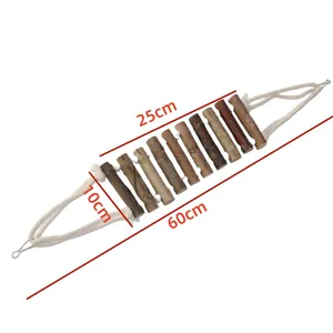 Detailed size chart of natural wood parrot ladder bridge for bird cages, total 60cm