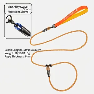 Detailansicht der robusten P-Seil-Hundeleine mit Zinklegierungswirbel und orangefarbenem Griff