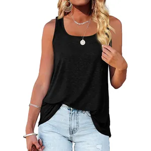 Detailed view of women's black sleeveless scoop neck tank top showing fabric texture