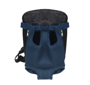 Close-up detail of breathable blue mesh pet carrier with leg and tail holes for small dogs