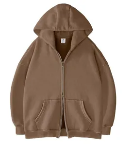 Oversized bruine zware hoodie met dubbele ritssluiting en handige grote steekzakken