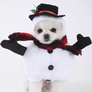 Festliches Hunde-Weihnachtskostüm Schneemann mit Plüschschal und Hut für kleine Haustiere