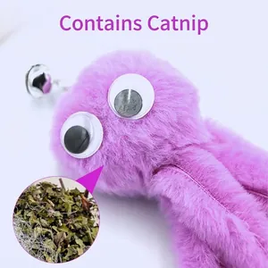 Soft purple plush octopus cat toy featuring organic catnip filling and a small bell