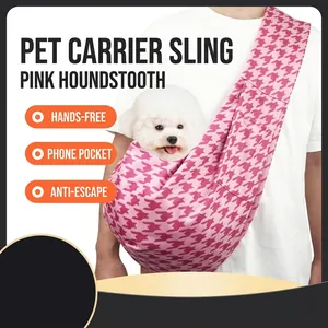 Portable Pet Sling Carrier Bag Houndstooth Checkerboard Pattern Breathable Foldable Travel Pouch For Small Dogs And Cats