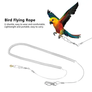 Vista detallada de la cuerda de vuelo para aves con grillete en U de metal e ilustración