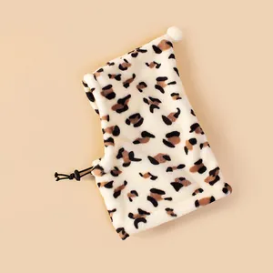 Cozy leopard print plush pet hood hat with adjustable drawstring for small dogs and cats