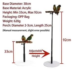 Portable telescopic bird stand featuring natural prickly ash wood perch with adjustable heights