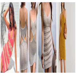 Selection of trendy sleeveless knitted mini dresses with backless and striped details