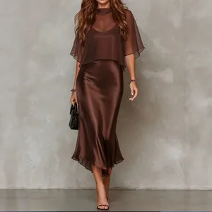 Robe Élégante Satin Fente Sirène Style Occidental Bretelles Spaghetti Formel Soirée Maxi Robe Pour Femmes Banquet Fête
