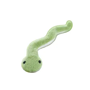 Peluche serpent vert adorable, mascotte et jouet pour chat, sur un fond blanc pur