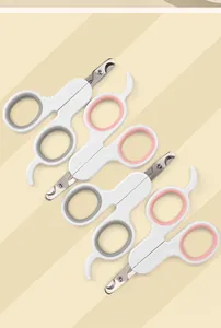 Set of professional ergonomic pet nail clippers in grey and pink for cat grooming tools