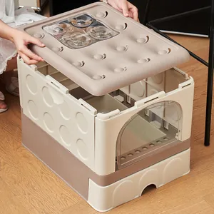 Arenero para gatos plegable totalmente cerrado con diseño de cajón y puerta frontal transparente