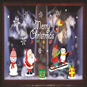 Adhesivos navideños coloridos para ventanas con dibujos de Papá Noel y renos