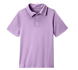 Children's lilac purple short-sleeve polo shirt with classic collar and button placket detail.