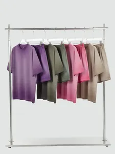 Vintage washed gradient T-shirt and shorts set in multiple colors on a rack