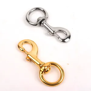 Durable swivel eye bolt snap hooks for pet leashes in gold and silver metal finishes.