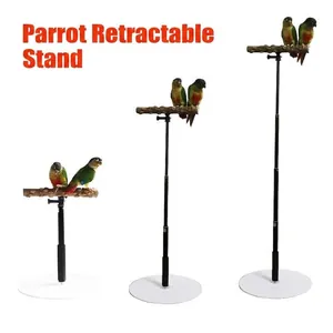 Detail showing the three height adjustments of the telescopic parrot perch stand.