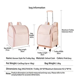 Portable pet trolley bag and backpack made of waterproof Oxford cloth for cats and small dogs