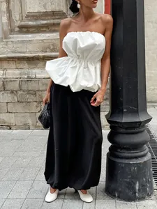 Elegant white strapless tube top with cinched waist detail for a chic summer look
