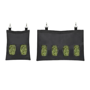 Large capacity black hay feeding bags with multiple holes for rabbits and guinea pigs