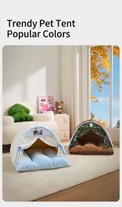 Cozy enclosed pet tents in polka dot and plaid styles for cats and small dogs