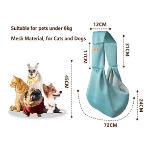 Breathable light blue mesh pet sling carrier for cats and small dogs up to 6kg capacity