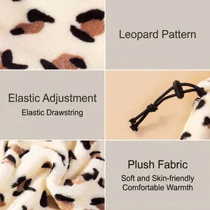 Leopard print plush pet hat with adjustable elastic drawstring for dogs and cats