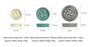 Dimensions and specifications of ceramic meteor slow feeder pet bowls in three sizes
