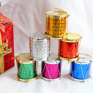 Set of colorful 2.5cm miniature Christmas drum ornaments for holiday tree decoration