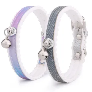Collar Ajustable para Mascotas con Degradado de Arcoíris y Cascabel para Gatos y Perros Pequeños Correa de Cuello de PU con Borde Ondulado