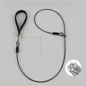 Close-up detail of multi-strand steel wire core and protective coating on dog P-chain leash