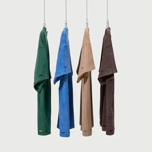 Heavyweight 300g washed cotton distressed T-shirts with knife-cut holes in four colors