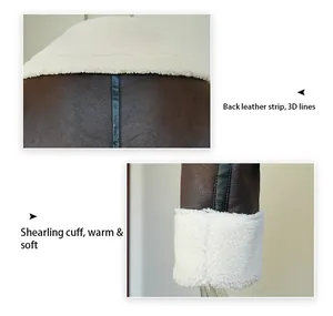 Detailansicht der Wildlederjacke mit Lederstreifen hinten und warmen Shearling-Manschetten