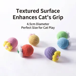 Ensemble de balles colorées en corde de coton pour chat avec surface texturée de 4,5 cm