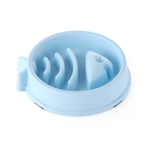 Light blue plastic anti-choking slow feeder dog bowl designed for pet healthy eating