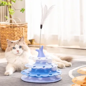 Gatto giocattolo interattivo a tre livelli con piuma e palline rotanti incluse