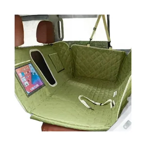 Housse de siège auto imperméable matelassée verte pour chien avec poche tablette