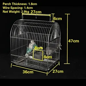 Vue détaillée de la cage à oiseaux portable en inox 304 avec dimensions et espacement